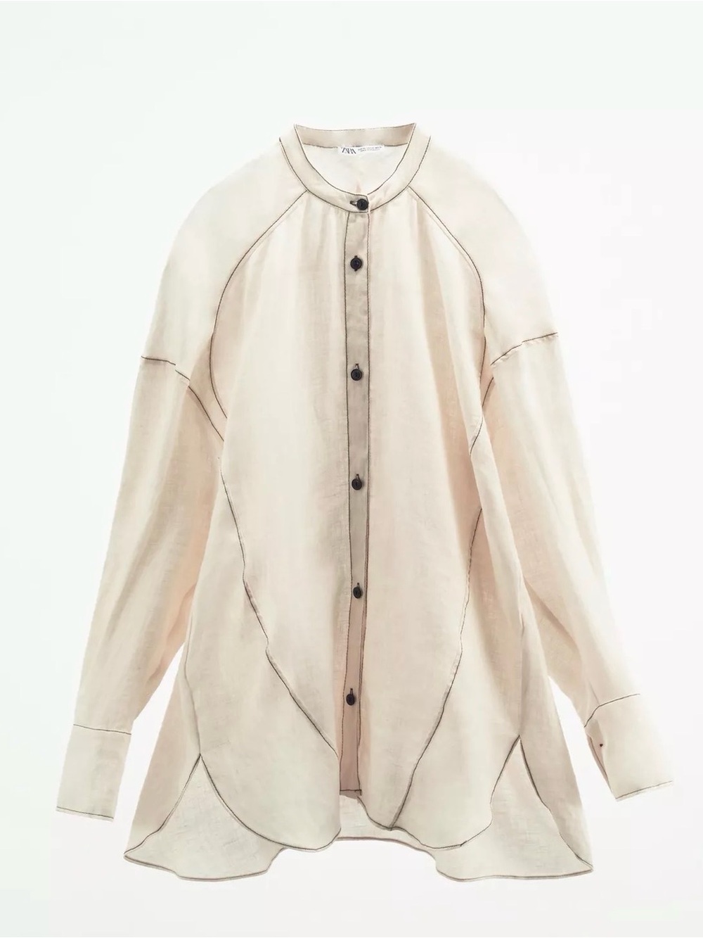 Zara Cream Textured Blouse with Tag Detail